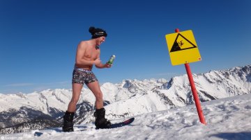 Naked On A Snowboard Down The Austrian Alps In Seefeld
