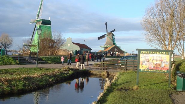 Glorious Dutch Windmills At Zaanse Schans Park In Holland
