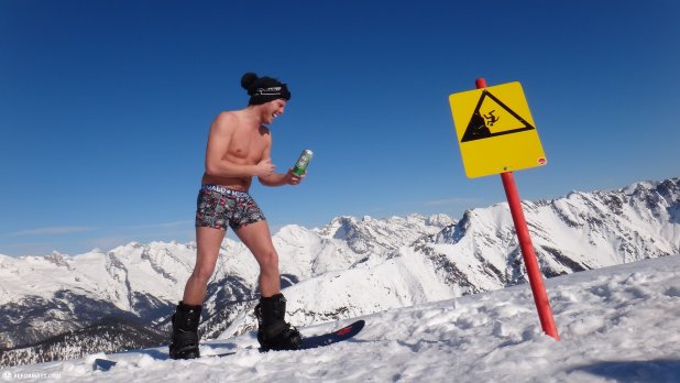 Naked On A Snowboard Down The Austrian Alps In Seefeld